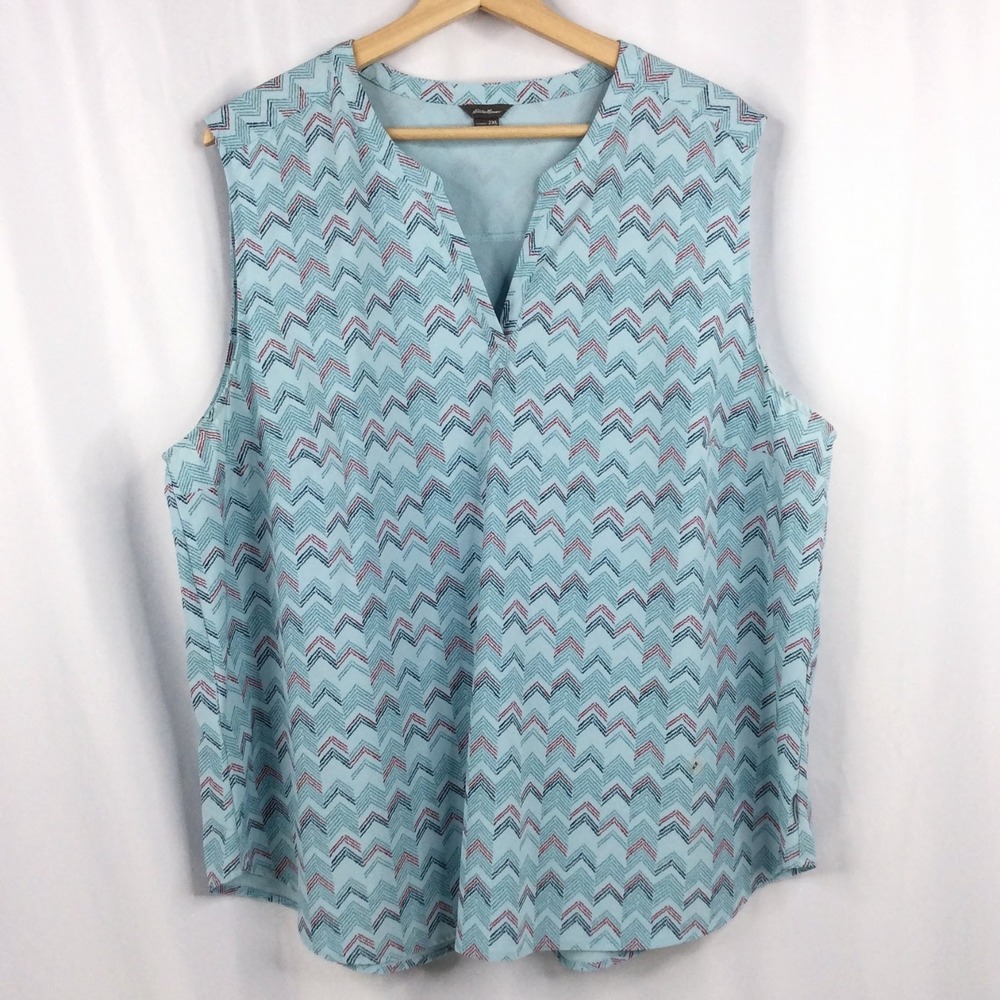 Eddie Bauer Tank Top Women's Size 2XL Blue Pink Sleeveless Notch V-Neck Travel